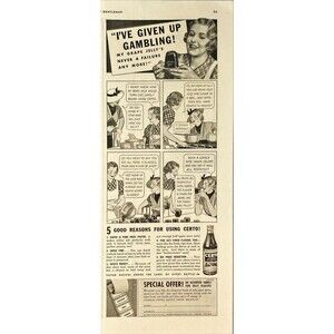 CERTO for making Jams & Jellies "Give Up Gambling" Illustrated Print Ad 1936